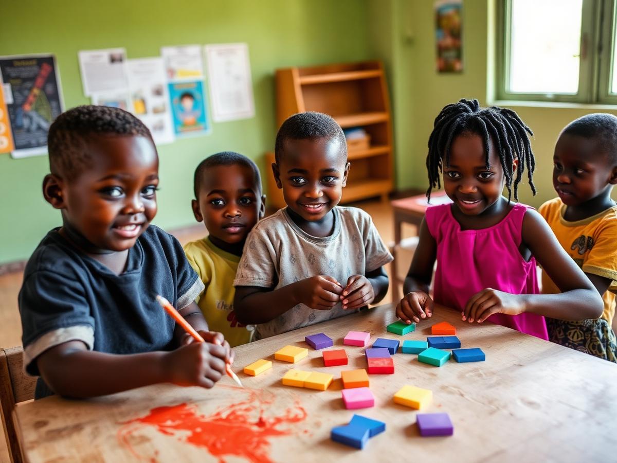 Des enfants de maternelle dessinent et manipulent des formes colorées