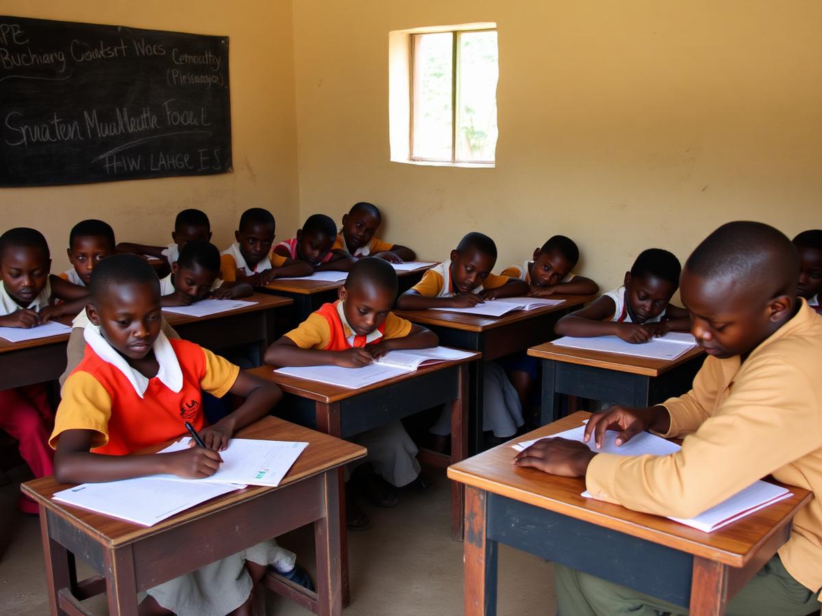 Des élèves de primaire travaillent à leur pupitre dans une classe lumineuse